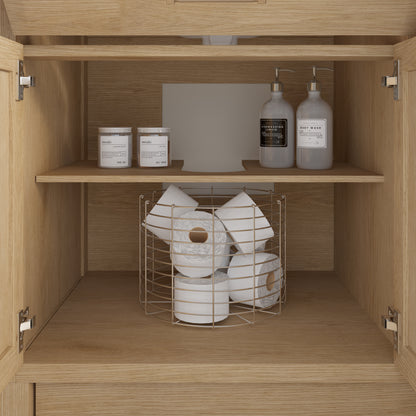 Meuble-lavabo simple Capri III avec organiseur Stealth, armoire de salle de bain en bois massif avec comptoir et dosseret en pierre reconstituée, porte et tiroir à fermeture amortie, pré-assemblé