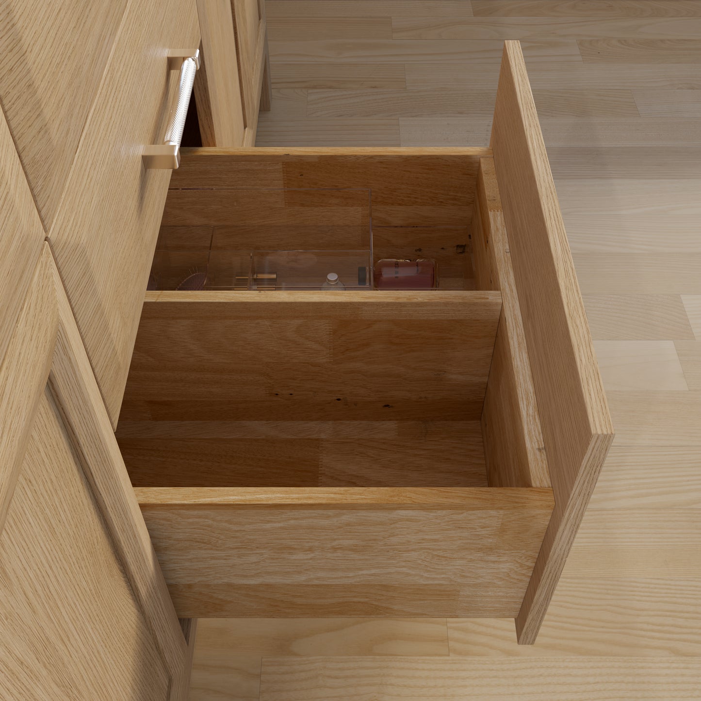Meuble-lavabo simple Capri III avec organiseur Stealth, armoire de salle de bain en bois massif avec comptoir et dosseret en pierre reconstituée, porte et tiroir à fermeture amortie, pré-assemblé