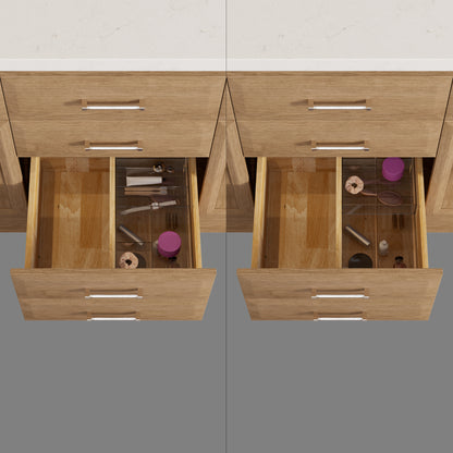 Meuble-lavabo simple Capri III avec organiseur Stealth, armoire de salle de bain en bois massif avec comptoir et dosseret en pierre reconstituée, porte et tiroir à fermeture amortie, pré-assemblé