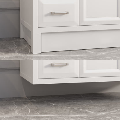 Meuble-lavabo simple Capri III avec organiseur Stealth, armoire de salle de bain en bois massif avec comptoir et dosseret en pierre reconstituée, porte et tiroir à fermeture amortie, pré-assemblé