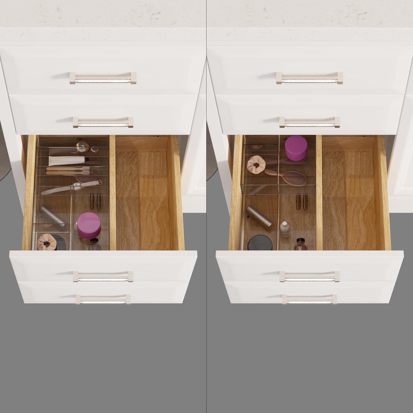 Meuble-lavabo simple Capri III avec organiseur Stealth, armoire de salle de bain en bois massif avec comptoir et dosseret en pierre reconstituée, porte et tiroir à fermeture amortie, pré-assemblé