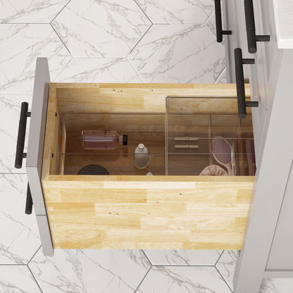 Houston II Bathroom Vanity with Stealth Organizer, Solid Wood Bathroom Cabinet with Engineered Stone Countertop & Backsplash, Soft Closing Door & Drawer, Pre-Assembled