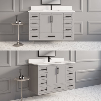Houston II Bathroom Vanity with Stealth Organizer, Solid Wood Bathroom Cabinet with Engineered Stone Countertop & Backsplash, Soft Closing Door & Drawer, Pre-Assembled