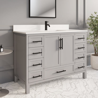 Houston II Bathroom Vanity with Stealth Organizer, Solid Wood Bathroom Cabinet with Engineered Stone Countertop & Backsplash, Soft Closing Door & Drawer, Pre-Assembled