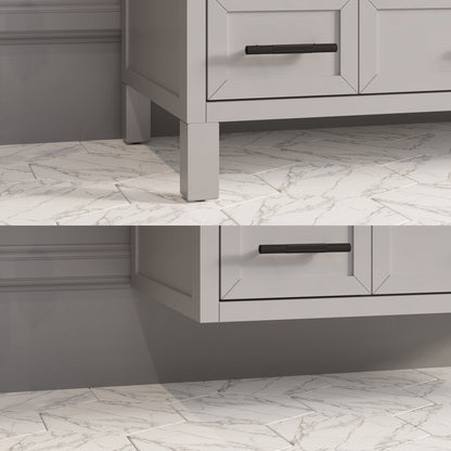 Houston II Bathroom Vanity with Stealth Organizer, Solid Wood Bathroom Cabinet with Engineered Stone Countertop & Backsplash, Soft Closing Door & Drawer, Pre-Assembled