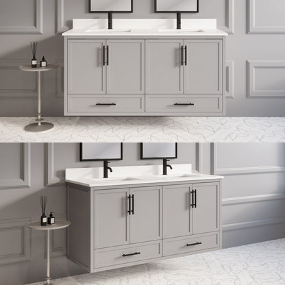 Houston II Bathroom Vanity with Stealth Organizer, Solid Wood Bathroom Cabinet with Engineered Stone Countertop & Backsplash, Soft Closing Door & Drawer, Pre-Assembled
