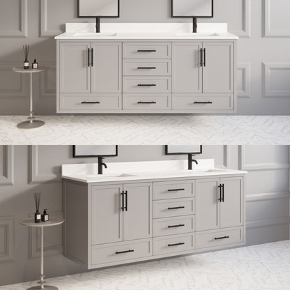 Houston II Bathroom Vanity with Stealth Organizer, Solid Wood Bathroom Cabinet with Engineered Stone Countertop & Backsplash, Soft Closing Door & Drawer, Pre-Assembled