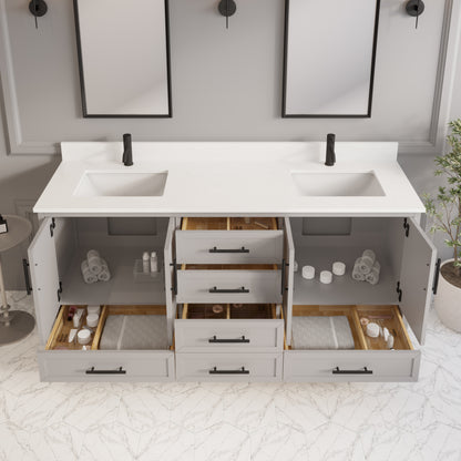 Houston II Bathroom Vanity with Stealth Organizer, Solid Wood Bathroom Cabinet with Engineered Stone Countertop & Backsplash, Soft Closing Door & Drawer, Pre-Assembled