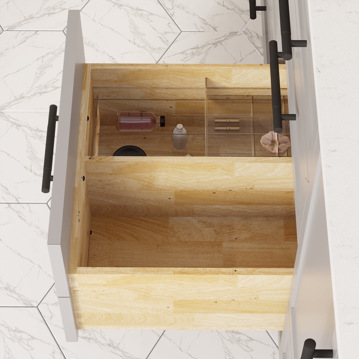 Houston II Bathroom Vanity with Stealth Organizer, Solid Wood Bathroom Cabinet with Engineered Stone Countertop & Backsplash, Soft Closing Door & Drawer, Pre-Assembled