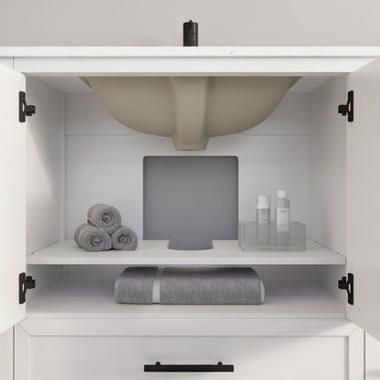 Houston II Bathroom Vanity with Stealth Organizer, Solid Wood Bathroom Cabinet with Engineered Stone Countertop & Backsplash, Soft Closing Door & Drawer, Pre-Assembled