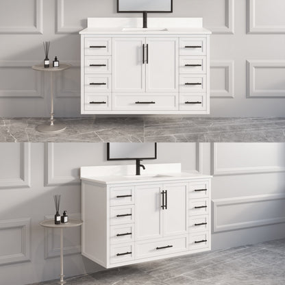 Houston II Bathroom Vanity with Stealth Organizer, Solid Wood Bathroom Cabinet with Engineered Stone Countertop & Backsplash, Soft Closing Door & Drawer, Pre-Assembled