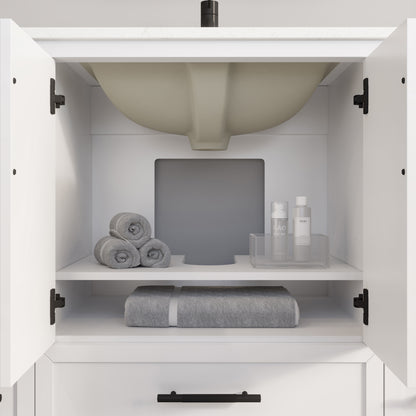 Houston II Bathroom Vanity with Stealth Organizer, Solid Wood Bathroom Cabinet with Engineered Stone Countertop & Backsplash, Soft Closing Door & Drawer, Pre-Assembled