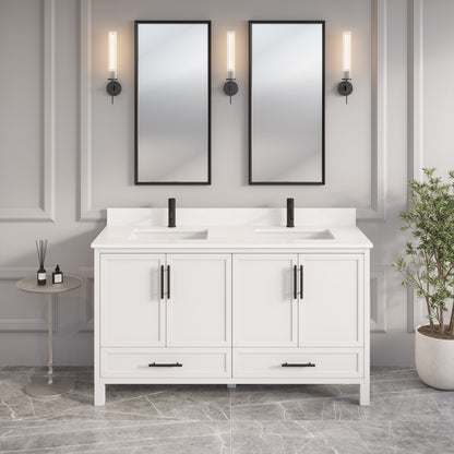Houston II Bathroom Vanity with Stealth Organizer, Solid Wood Bathroom Cabinet with Engineered Stone Countertop & Backsplash, Soft Closing Door & Drawer, Pre-Assembled