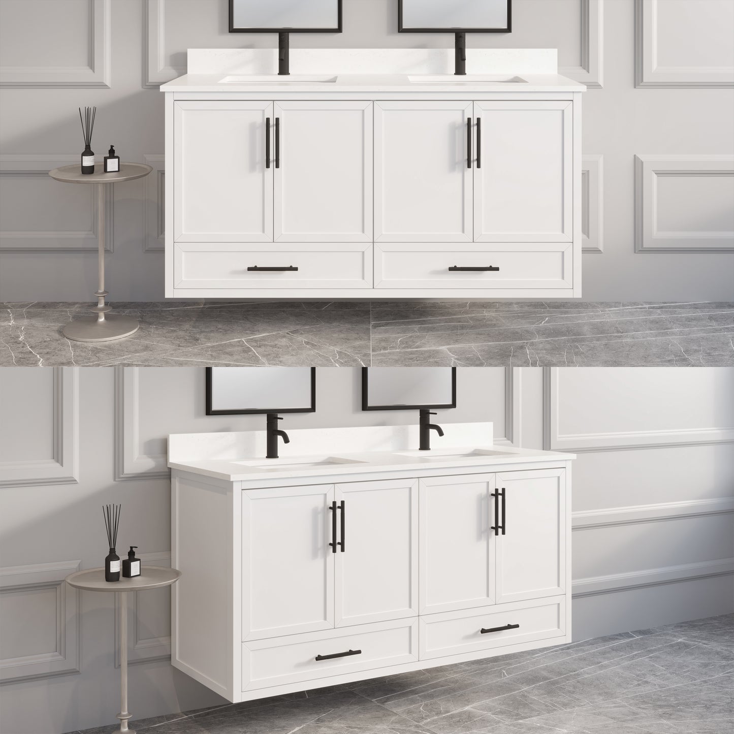 Houston II Bathroom Vanity with Stealth Organizer, Solid Wood Bathroom Cabinet with Engineered Stone Countertop & Backsplash, Soft Closing Door & Drawer, Pre-Assembled