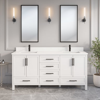 Houston II Bathroom Vanity with Stealth Organizer, Solid Wood Bathroom Cabinet with Engineered Stone Countertop & Backsplash, Soft Closing Door & Drawer, Pre-Assembled