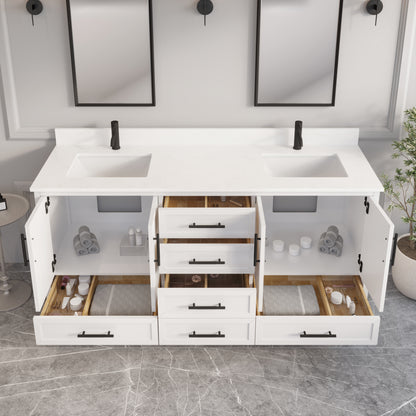 Houston II Bathroom Vanity with Stealth Organizer, Solid Wood Bathroom Cabinet with Engineered Stone Countertop & Backsplash, Soft Closing Door & Drawer, Pre-Assembled