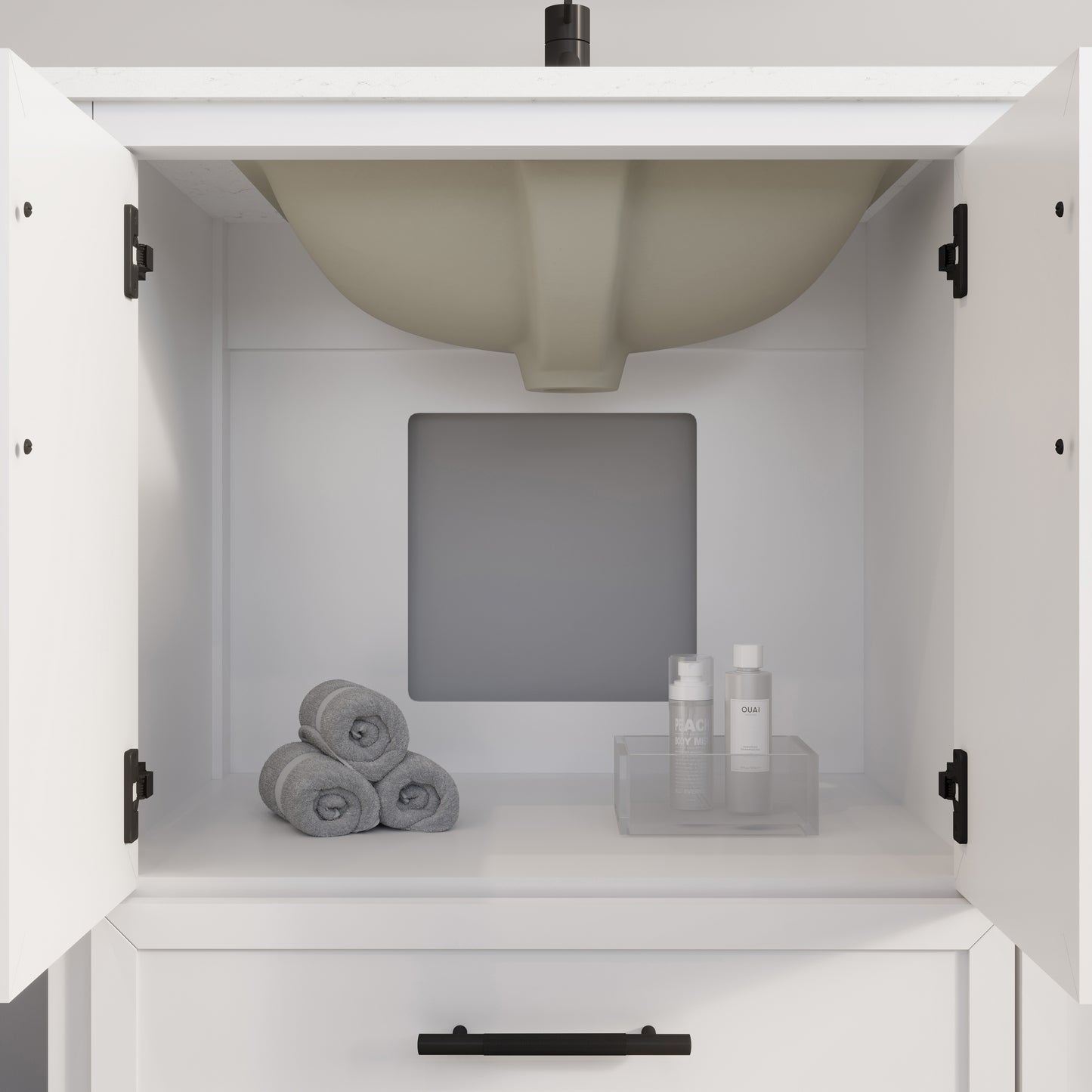 Houston II Bathroom Vanity with Stealth Organizer, Solid Wood Bathroom Cabinet with Engineered Stone Countertop & Backsplash, Soft Closing Door & Drawer, Pre-Assembled
