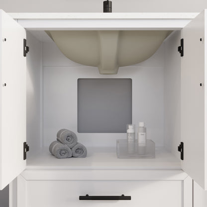 Houston II Bathroom Vanity with Stealth Organizer, Solid Wood Bathroom Cabinet with Engineered Stone Countertop & Backsplash, Soft Closing Door & Drawer, Pre-Assembled