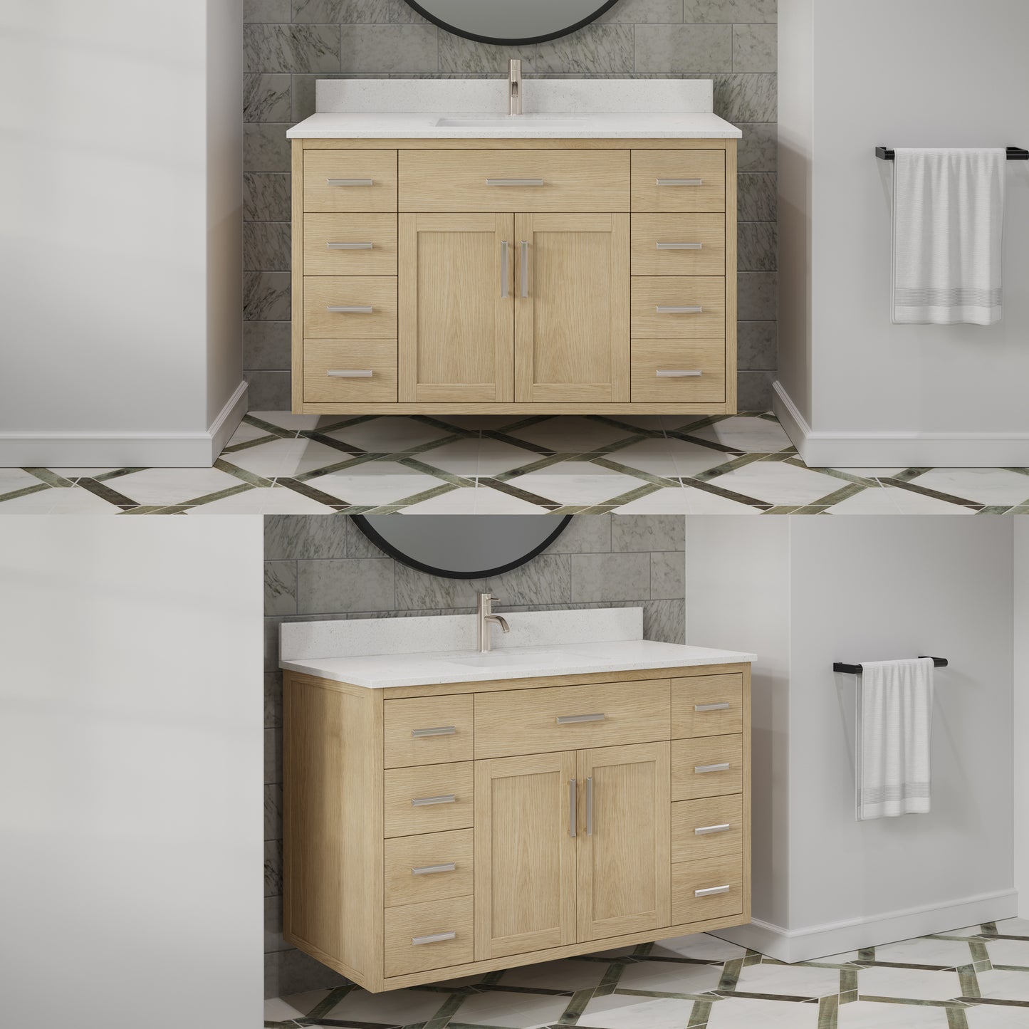 Kali II Single Sink Bathroom Vanity with Stealth Organizer, Solid Wood Bathroom Cabinet with Engineered Stone Countertop & Backspalsh, Soft Closing Door & Drawer, Pre-Assembled