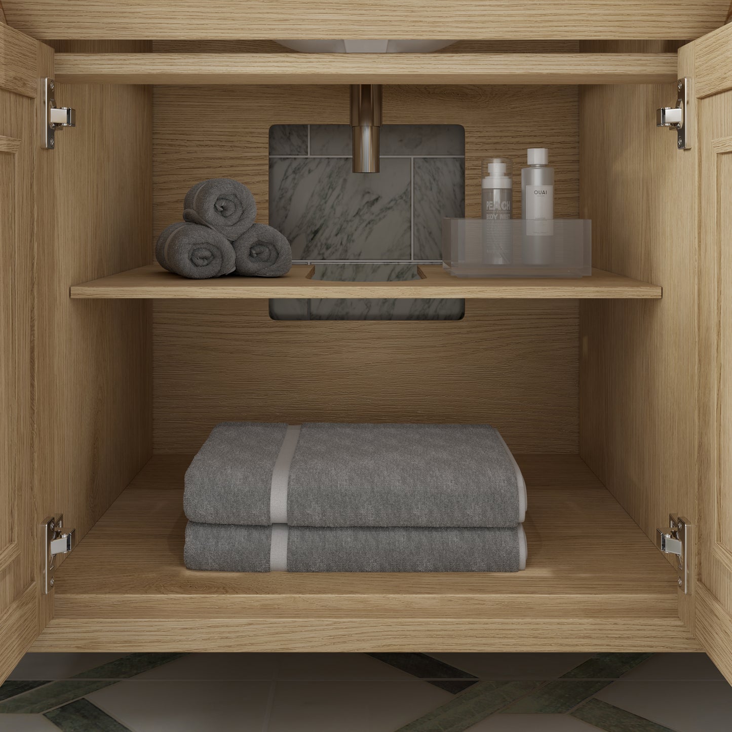 Kali II Single Sink Bathroom Vanity with Stealth Organizer, Solid Wood Bathroom Cabinet with Engineered Stone Countertop & Backspalsh, Soft Closing Door & Drawer, Pre-Assembled