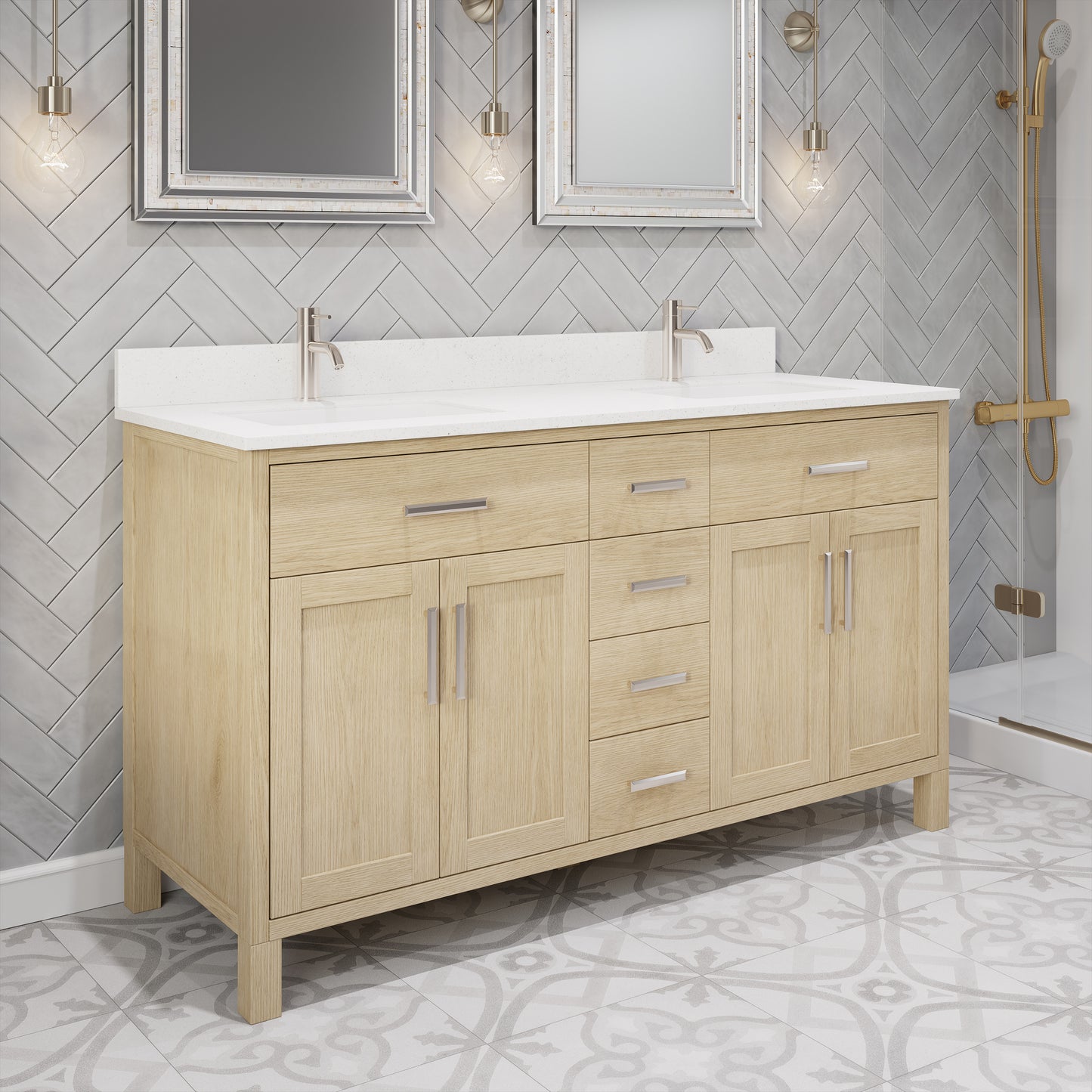 Kali II Single Sink Bathroom Vanity with Stealth Organizer, Solid Wood Bathroom Cabinet with Engineered Stone Countertop & Backspalsh, Soft Closing Door & Drawer, Pre-Assembled