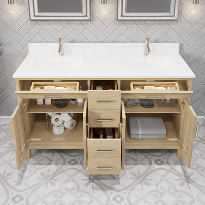 Kali II Single Sink Bathroom Vanity with Stealth Organizer, Solid Wood Bathroom Cabinet with Engineered Stone Countertop & Backspalsh, Soft Closing Door & Drawer, Pre-Assembled