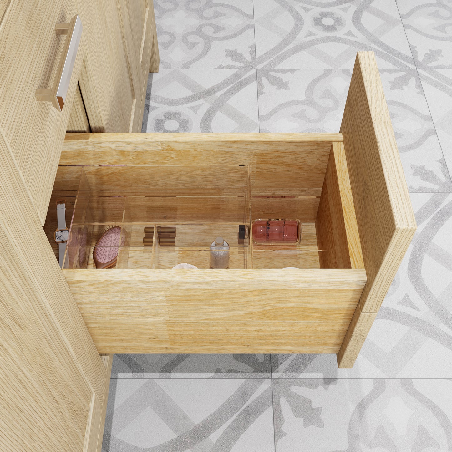 Kali II Single Sink Bathroom Vanity with Stealth Organizer, Solid Wood Bathroom Cabinet with Engineered Stone Countertop & Backspalsh, Soft Closing Door & Drawer, Pre-Assembled
