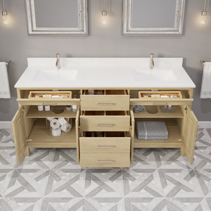 Kali II Single Sink Bathroom Vanity with Stealth Organizer, Solid Wood Bathroom Cabinet with Engineered Stone Countertop & Backspalsh, Soft Closing Door & Drawer, Pre-Assembled