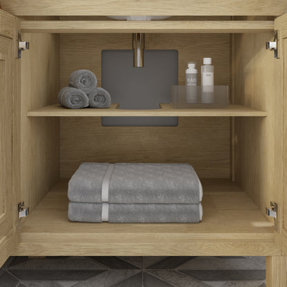 Kali II Single Sink Bathroom Vanity with Stealth Organizer, Solid Wood Bathroom Cabinet with Engineered Stone Countertop & Backspalsh, Soft Closing Door & Drawer, Pre-Assembled