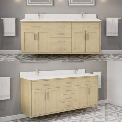 Kali II Single Sink Bathroom Vanity with Stealth Organizer, Solid Wood Bathroom Cabinet with Engineered Stone Countertop & Backspalsh, Soft Closing Door & Drawer, Pre-Assembled