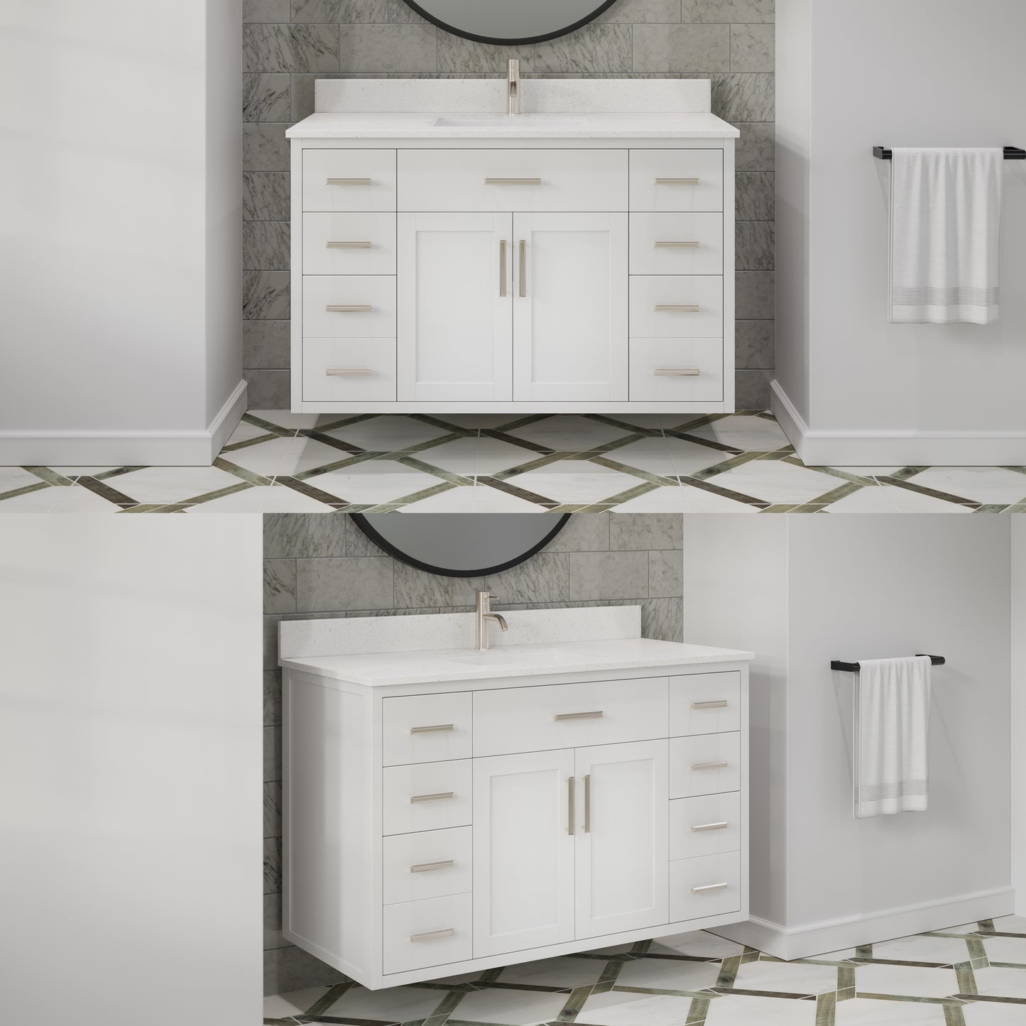 Kali II Single Sink Bathroom Vanity with Stealth Organizer, Solid Wood Bathroom Cabinet with Engineered Stone Countertop & Backspalsh, Soft Closing Door & Drawer, Pre-Assembled