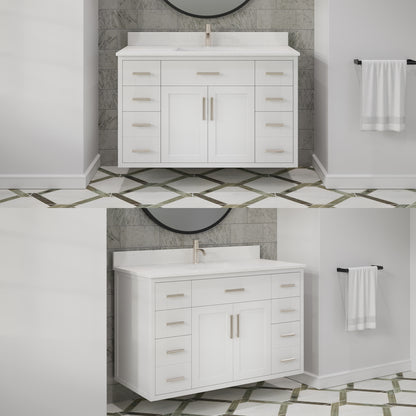Kali II Single Sink Bathroom Vanity with Stealth Organizer, Solid Wood Bathroom Cabinet with Engineered Stone Countertop & Backspalsh, Soft Closing Door & Drawer, Pre-Assembled