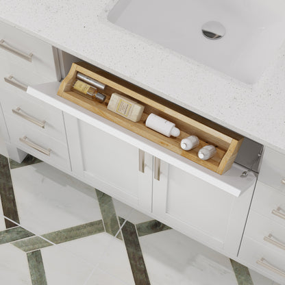Kali II Single Sink Bathroom Vanity with Stealth Organizer, Solid Wood Bathroom Cabinet with Engineered Stone Countertop & Backspalsh, Soft Closing Door & Drawer, Pre-Assembled