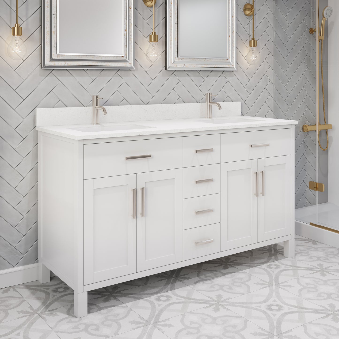 Kali II Single Sink Bathroom Vanity with Stealth Organizer, Solid Wood Bathroom Cabinet with Engineered Stone Countertop & Backspalsh, Soft Closing Door & Drawer, Pre-Assembled
