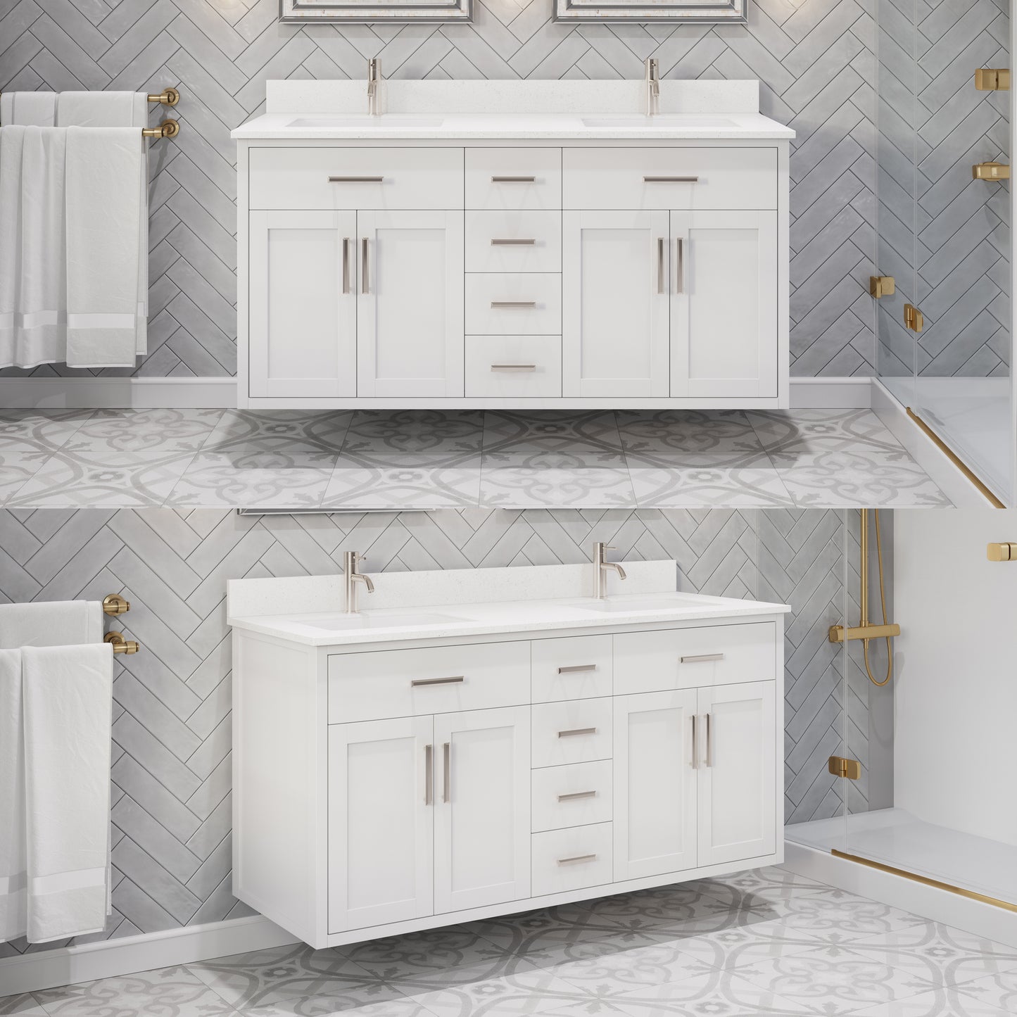 Kali II Single Sink Bathroom Vanity with Stealth Organizer, Solid Wood Bathroom Cabinet with Engineered Stone Countertop & Backspalsh, Soft Closing Door & Drawer, Pre-Assembled