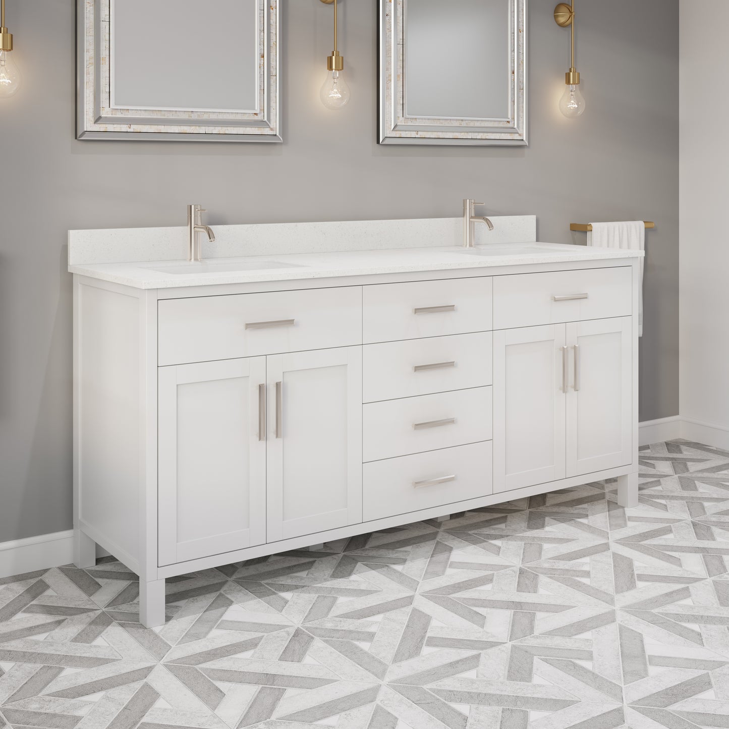 Kali II Single Sink Bathroom Vanity with Stealth Organizer, Solid Wood Bathroom Cabinet with Engineered Stone Countertop & Backspalsh, Soft Closing Door & Drawer, Pre-Assembled