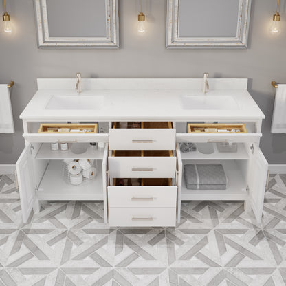 Kali II Single Sink Bathroom Vanity with Stealth Organizer, Solid Wood Bathroom Cabinet with Engineered Stone Countertop & Backspalsh, Soft Closing Door & Drawer, Pre-Assembled