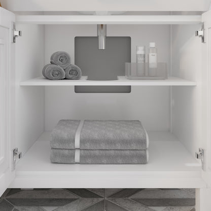 Kali II Single Sink Bathroom Vanity with Stealth Organizer, Solid Wood Bathroom Cabinet with Engineered Stone Countertop & Backspalsh, Soft Closing Door & Drawer, Pre-Assembled