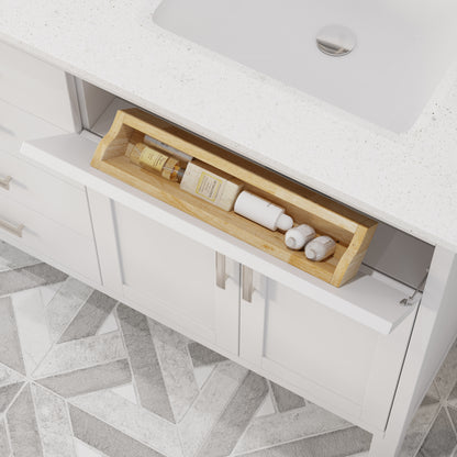 Kali II Single Sink Bathroom Vanity with Stealth Organizer, Solid Wood Bathroom Cabinet with Engineered Stone Countertop & Backspalsh, Soft Closing Door & Drawer, Pre-Assembled