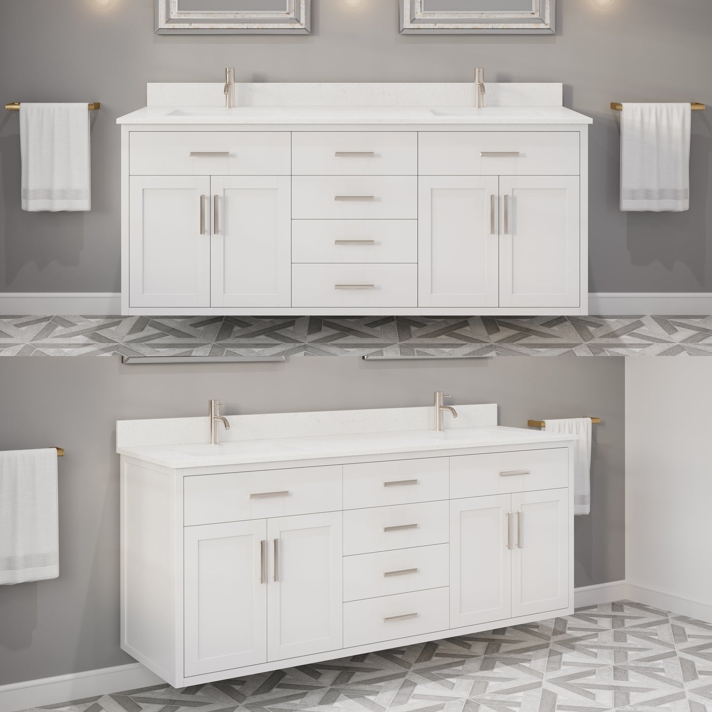 Kali II Single Sink Bathroom Vanity with Stealth Organizer, Solid Wood Bathroom Cabinet with Engineered Stone Countertop & Backspalsh, Soft Closing Door & Drawer, Pre-Assembled