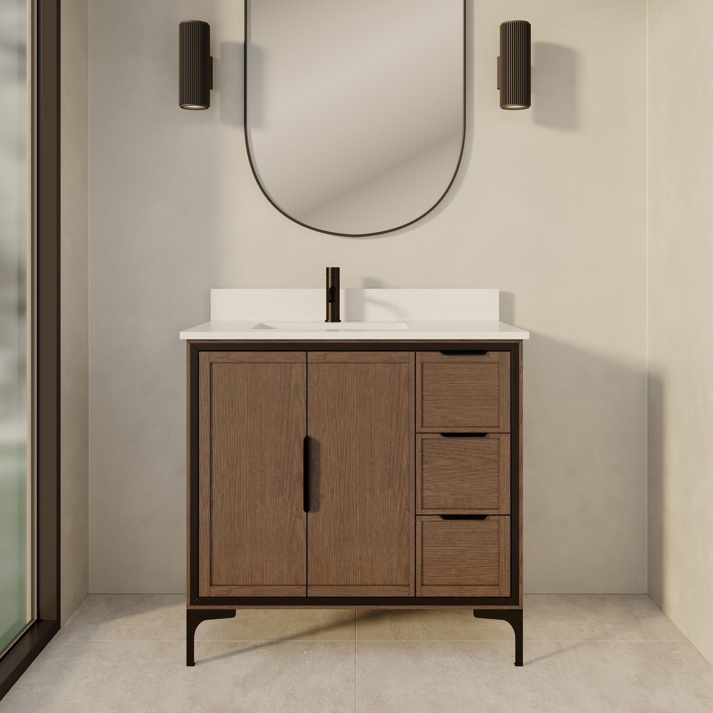 Thayer Single Sink Bathroom Vanity With Stealth Organizer, Solid Wood Bathroom Cabinet with Engineered Stone Countertop & Backspalsh, Soft Closing Door & Drawer, Pre-Assembled