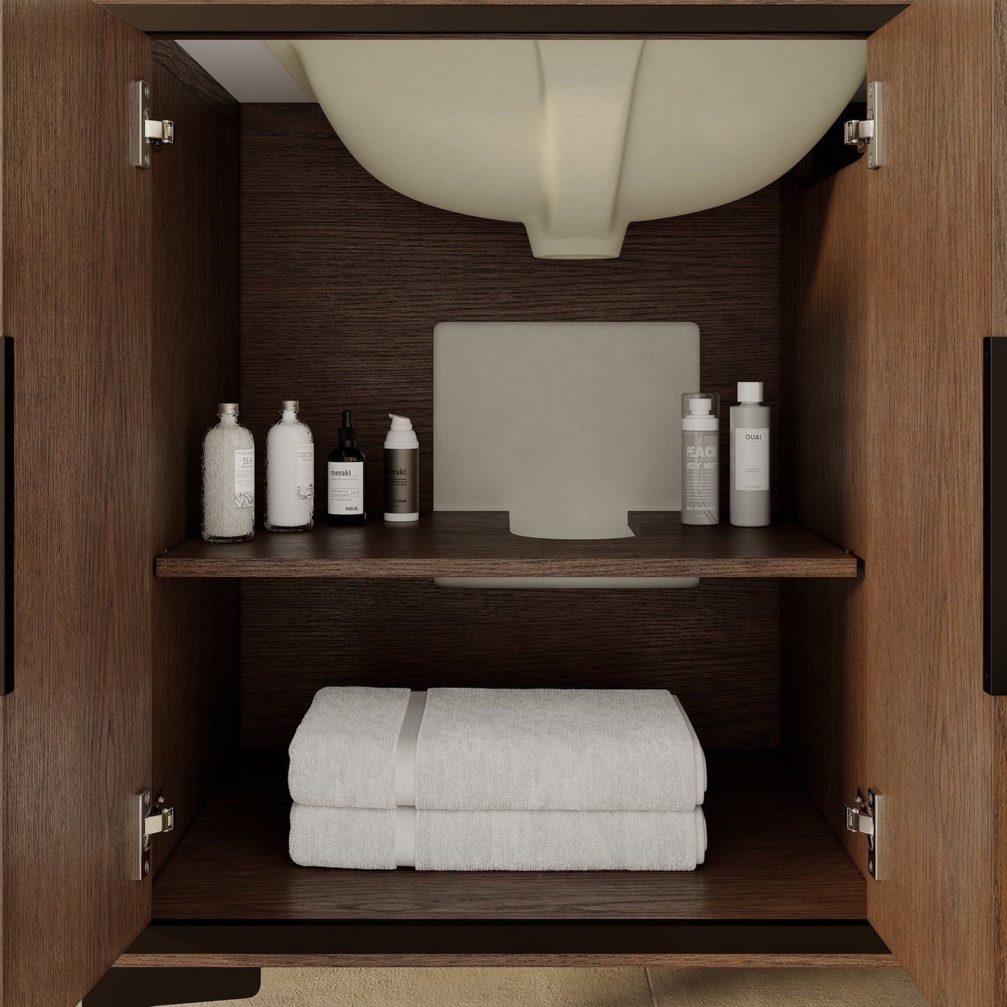 Thayer Single Sink Bathroom Vanity With Stealth Organizer, Solid Wood Bathroom Cabinet with Engineered Stone Countertop & Backspalsh, Soft Closing Door & Drawer, Pre-Assembled