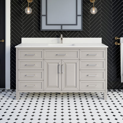 Terrence II Single Sink Bathroom Vanity With Stealth Organizer, Solid Wood Bathroom Cabinet with Engineered Stone Countertop & Backspalsh, Soft Closing Door & Drawer, Pre-Assembled
