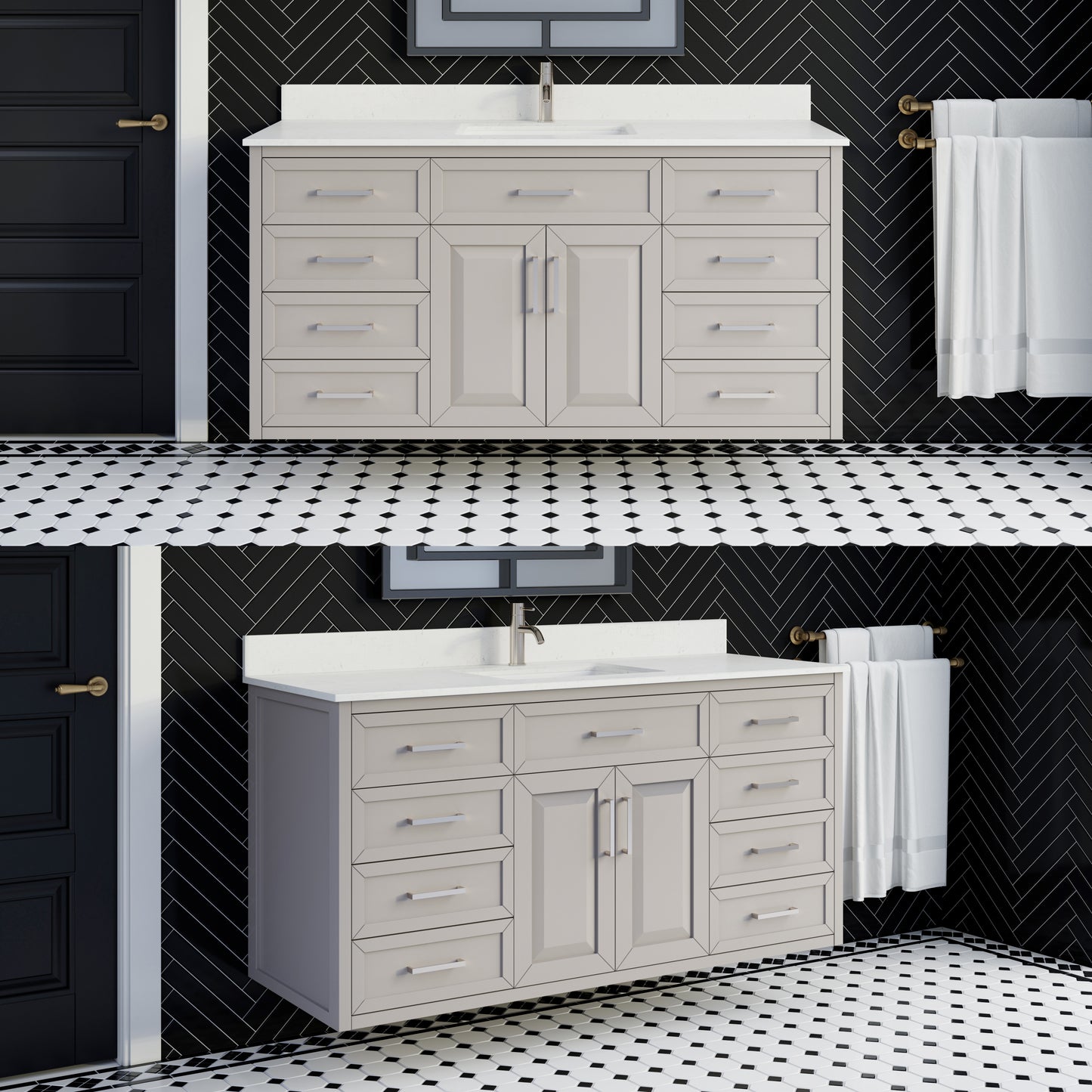 Terrence II Single Sink Bathroom Vanity With Stealth Organizer, Solid Wood Bathroom Cabinet with Engineered Stone Countertop & Backspalsh, Soft Closing Door & Drawer, Pre-Assembled