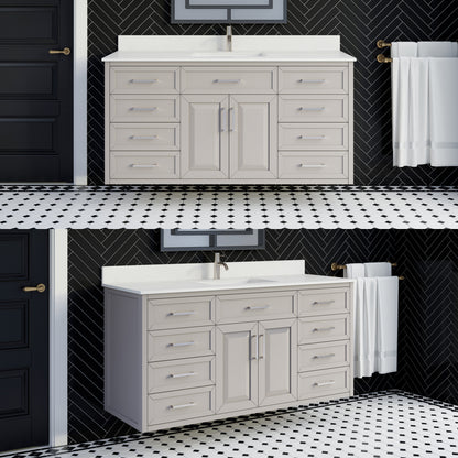 Terrence II Single Sink Bathroom Vanity With Stealth Organizer, Solid Wood Bathroom Cabinet with Engineered Stone Countertop & Backspalsh, Soft Closing Door & Drawer, Pre-Assembled