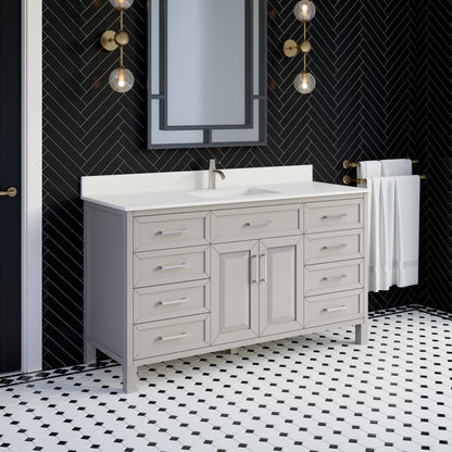 Terrence II Single Sink Bathroom Vanity With Stealth Organizer, Solid Wood Bathroom Cabinet with Engineered Stone Countertop & Backspalsh, Soft Closing Door & Drawer, Pre-Assembled