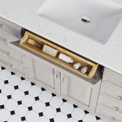 Terrence II Single Sink Bathroom Vanity With Stealth Organizer, Solid Wood Bathroom Cabinet with Engineered Stone Countertop & Backspalsh, Soft Closing Door & Drawer, Pre-Assembled