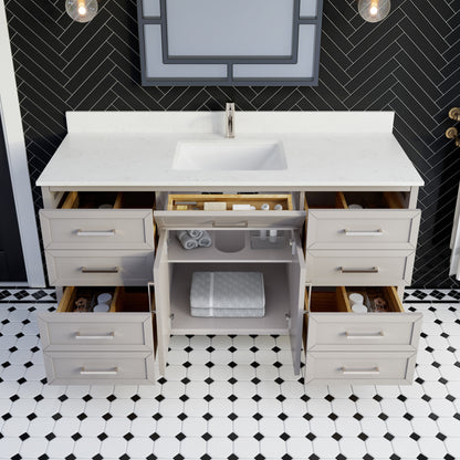 Terrence II Single Sink Bathroom Vanity With Stealth Organizer, Solid Wood Bathroom Cabinet with Engineered Stone Countertop & Backspalsh, Soft Closing Door & Drawer, Pre-Assembled