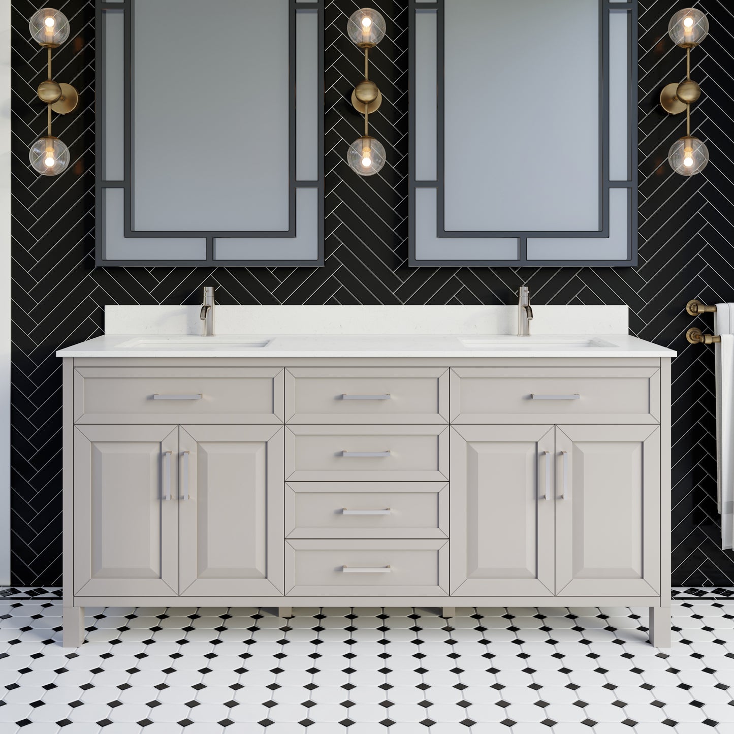 Terrence II Single Sink Bathroom Vanity With Stealth Organizer, Solid Wood Bathroom Cabinet with Engineered Stone Countertop & Backspalsh, Soft Closing Door & Drawer, Pre-Assembled
