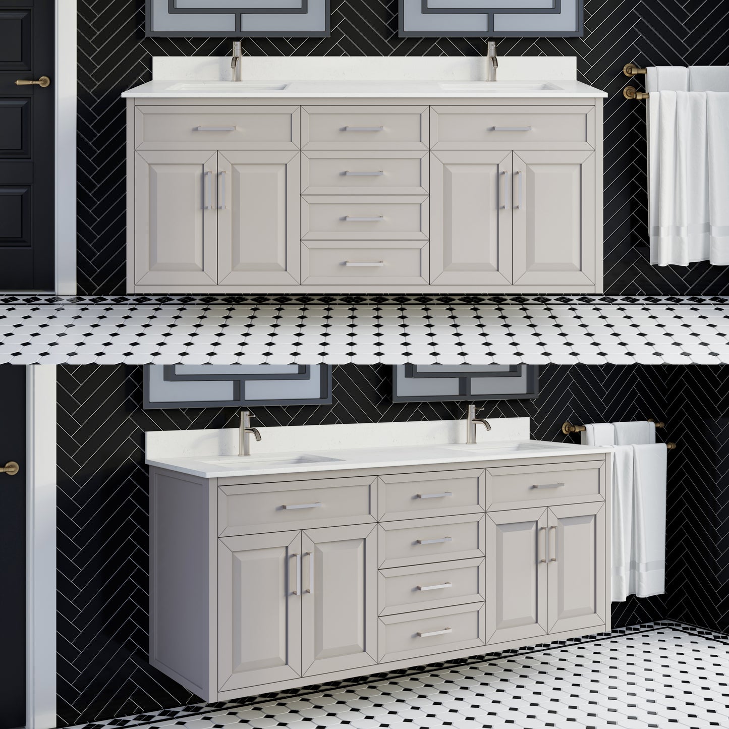 Terrence II Single Sink Bathroom Vanity With Stealth Organizer, Solid Wood Bathroom Cabinet with Engineered Stone Countertop & Backspalsh, Soft Closing Door & Drawer, Pre-Assembled